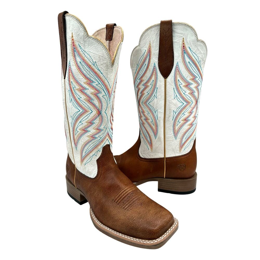 NEW ARIAT WESTERN PINNACLE BROWN BOOTS SQUARE TOE LEATHER WOMEN’S SIZE 7